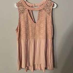 Pink tank with lace details on top half. Torrid size 2
